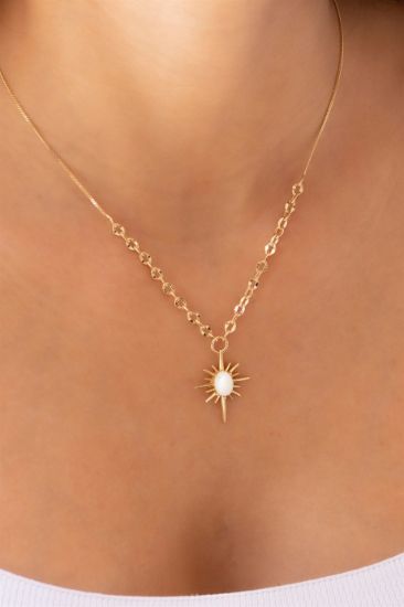 "Altın Sedef Taşlı Kutup Yıldızı Kolye, 4,96 gram, Goldium ustalığı ve Altın Kolye modeli ile uzun ömürlü kullanım sağlar