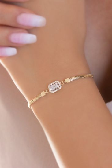 "Altın Balık Sırtı Zincir Kordonlu Baget Taşlı Bileklik, 3,93 gram, Goldium ustalığı ve Altın Kalpli Bileklik modeli ile uzun ömürlü kullanım sağlar