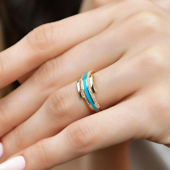 "14 Ayar Altın Çizgili Mineli Taşlı Yüzük, 2,71 gram, Goldium ustalığı ve Altın Yüzük modeli ile uzun ömürlü kullanım sağlar