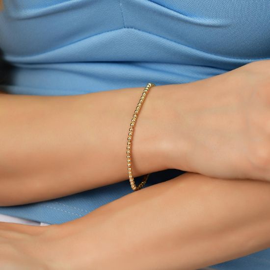 "14 Ayar Altın Sıralı Top Model Bileklik, 6,74 gram tasarımıyla Altın Bileklik kategorisinde, Goldium imzasıyla modern bir görünüm sunar