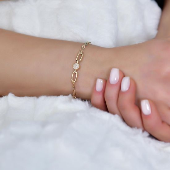 "14 Ayar Altın Zincir Detay Taşlı Bileklik, 3,18 gram, Goldium ustalığı ve Altın Bileklik modeli ile uzun ömürlü kullanım sağlar