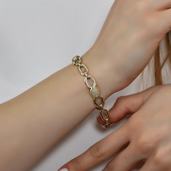 "14 Ayar Altın Taşlı Zincir Bileklik, 11,22 gram tasarımıyla Altın Bileklik kategorisinde, Goldium imzasıyla modern bir görünüm sunar