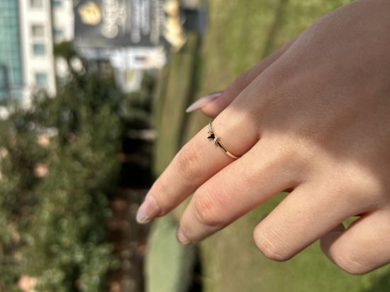 "14 Ayar Altın Mini Kelebek Yüzük, 0,83 gram tasarımıyla Ebru Sever Türk'ün Favorileri kategorisinde, Goldium imzasıyla modern bir görünüm sunar