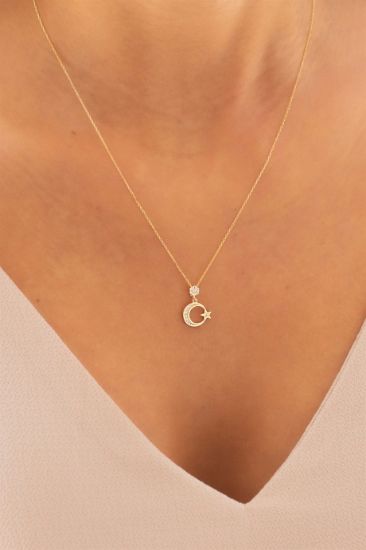 "Zarif Ay Yıldız Model Altın Kolye, 1,57 gram, Goldium ustalığı ve Altın Yıldız Kolye modeli ile uzun ömürlü kullanım sağlar