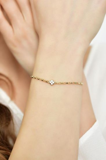 "14 Ayar Altın Mineli Bileklik, 2,48 gram, Goldium ustalığı ve Altın Nazar Boncuklu Bileklik modeli ile uzun ömürlü kullanım sağlar