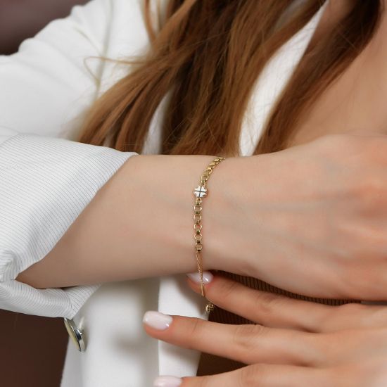 "Mineli Taş Detaylı Altın Bileklik 14 Ayar, 3,30 gram, Goldium ustalığı ve Altın Mineli Bileklik modeli ile uzun ömürlü kullanım sağlar