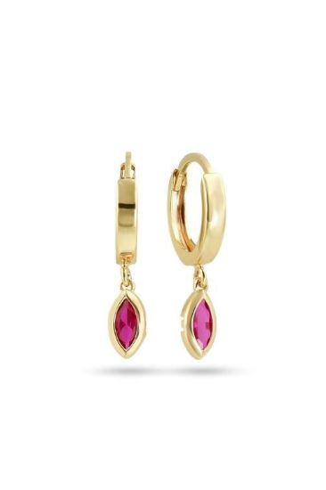 "14 Ayar Altın Sallantılı Pembe Taşlı Küpe, 1,56 gram, Goldium ustalığı ve Altın Küpe modeli ile uzun ömürlü kullanım sağlar