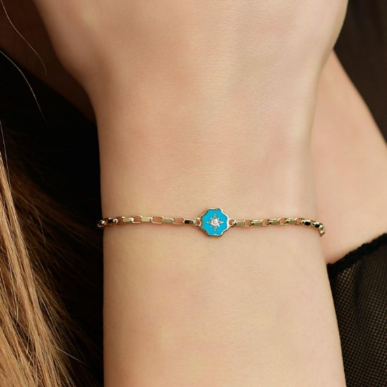 "14 Ayar Altın Mineli Yıldız Desen Bileklik, 2,41 gram, Goldium ustalığı ve Altın Bileklik modeli ile uzun ömürlü kullanım sağlar