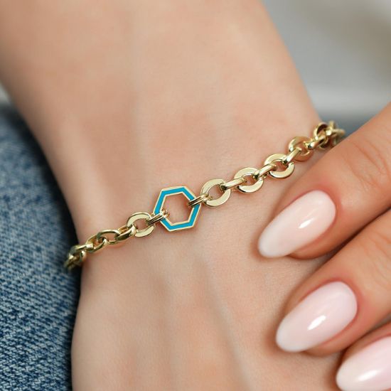 "14 Ayar Altın Mineli Altıgen Model Bileklik, 4,88 gram, Goldium ustalığı ve Altın Bileklik modeli ile uzun ömürlü kullanım sağlar