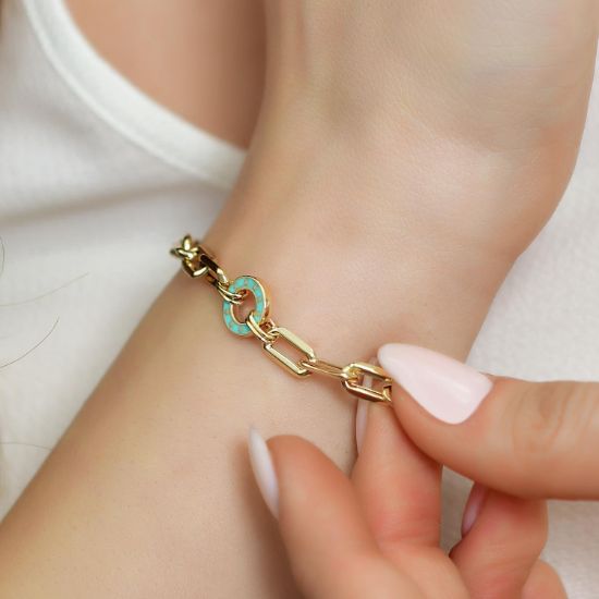"14 Ayar Altın Mineli Daire Yıldız Desen Bileklik, 4,65 gram, Goldium ustalığı ve Altın Bileklik modeli ile uzun ömürlü kullanım sağlar