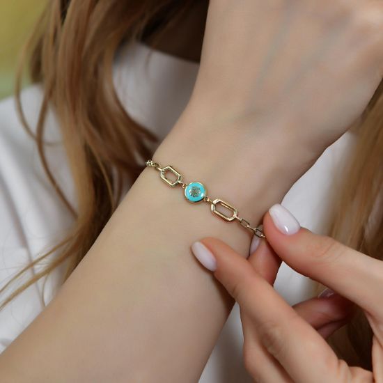 "14 Ayar Altın Mineli Yonca Zincir Model Bileklik, 3,97 gram, Goldium ustalığı ve Altın Bileklik modeli ile uzun ömürlü kullanım sağlar