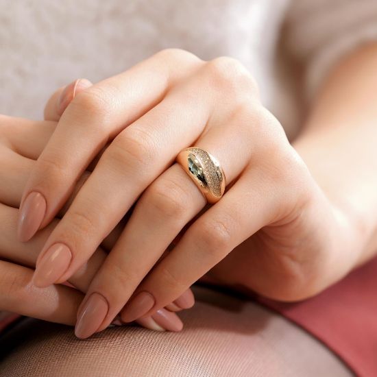 "14 Ayar Taş Detaylı Altın Tasarım Yüzük, 4,89 gram, Goldium ustalığı ve Altın Fantezi Yüzük modeli ile uzun ömürlü kullanım sağlar